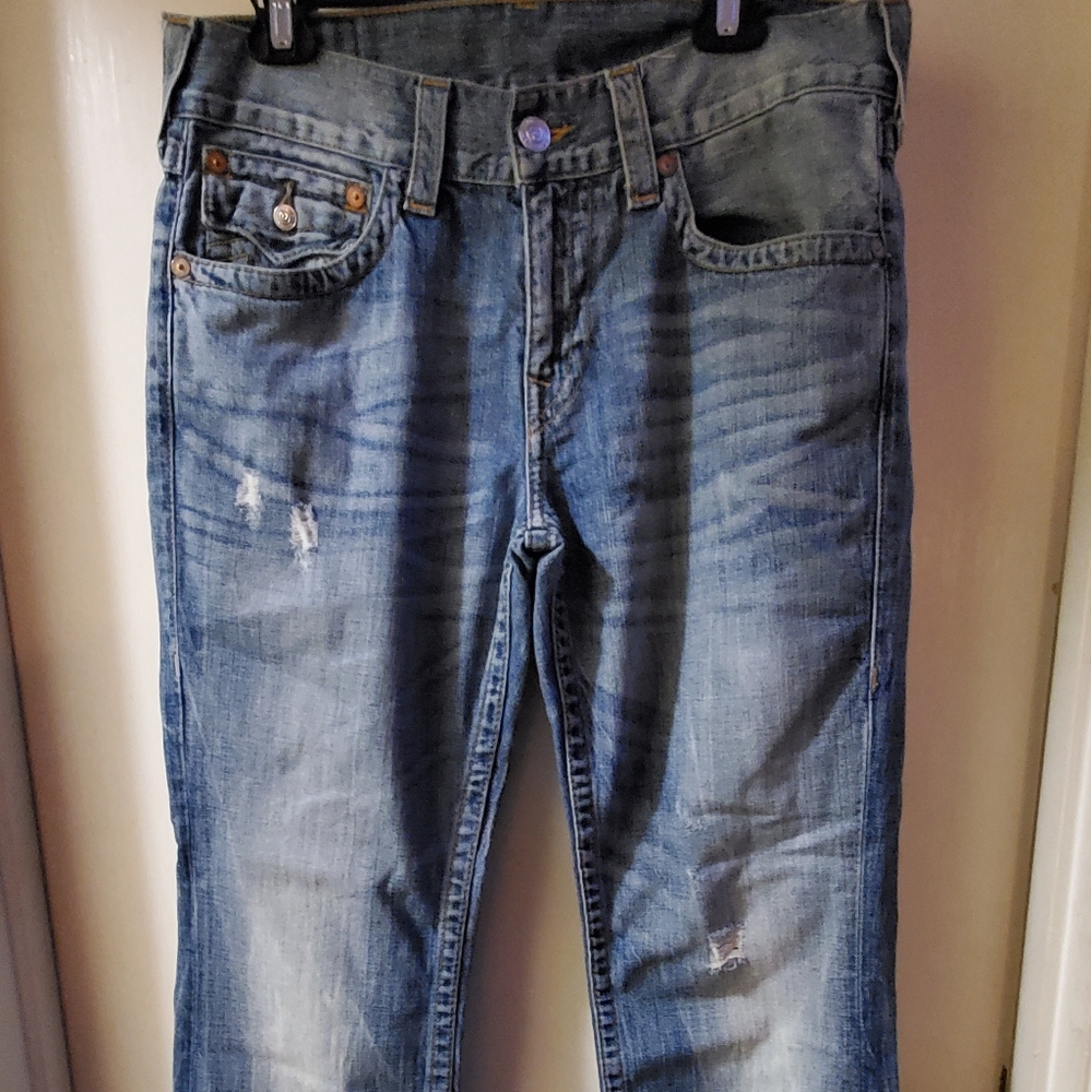 True Religion Men's Distressed Blue Denim Jeans
